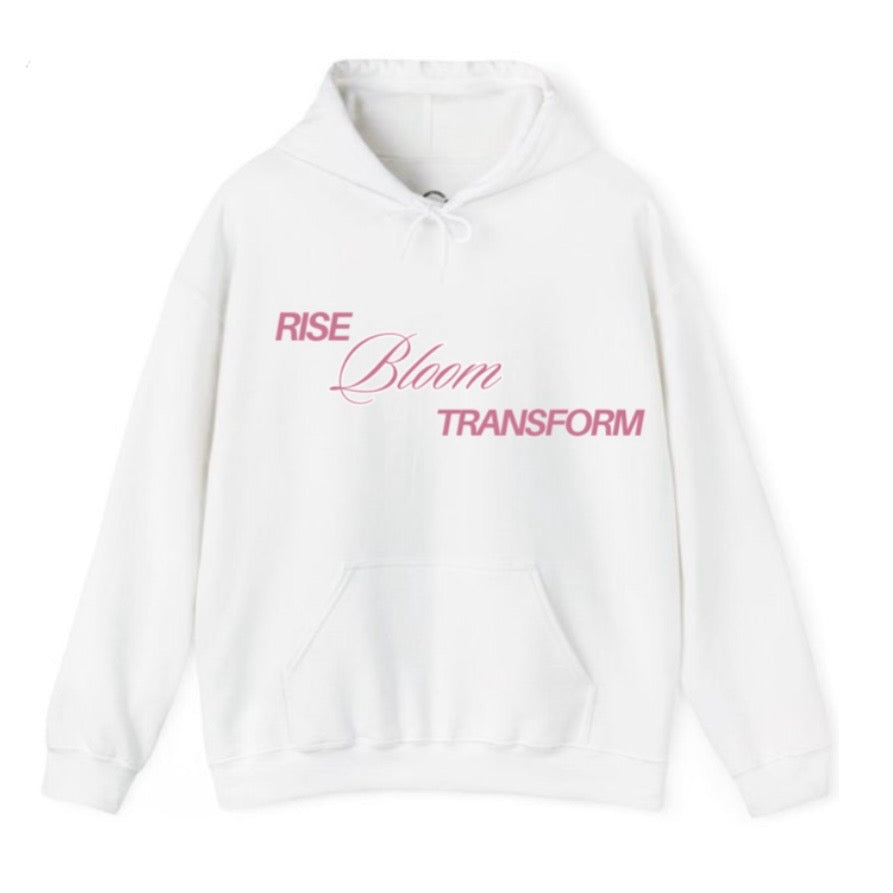 rise bloom transform white hoodie