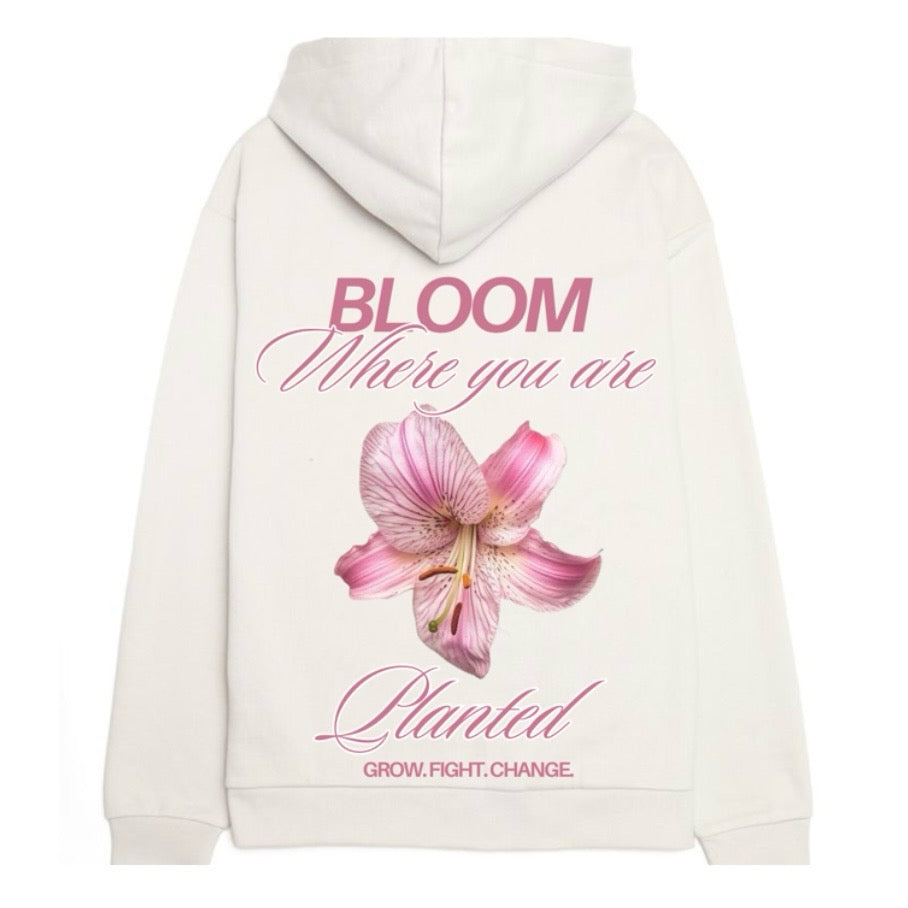 rise bloom transform white hoodie